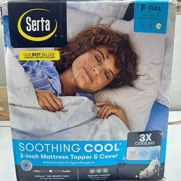 Serta Soothing Cool 3-Inch Gel Memory Foam Mattress Topper Full W/ Imperfections - Picture 1 of 8